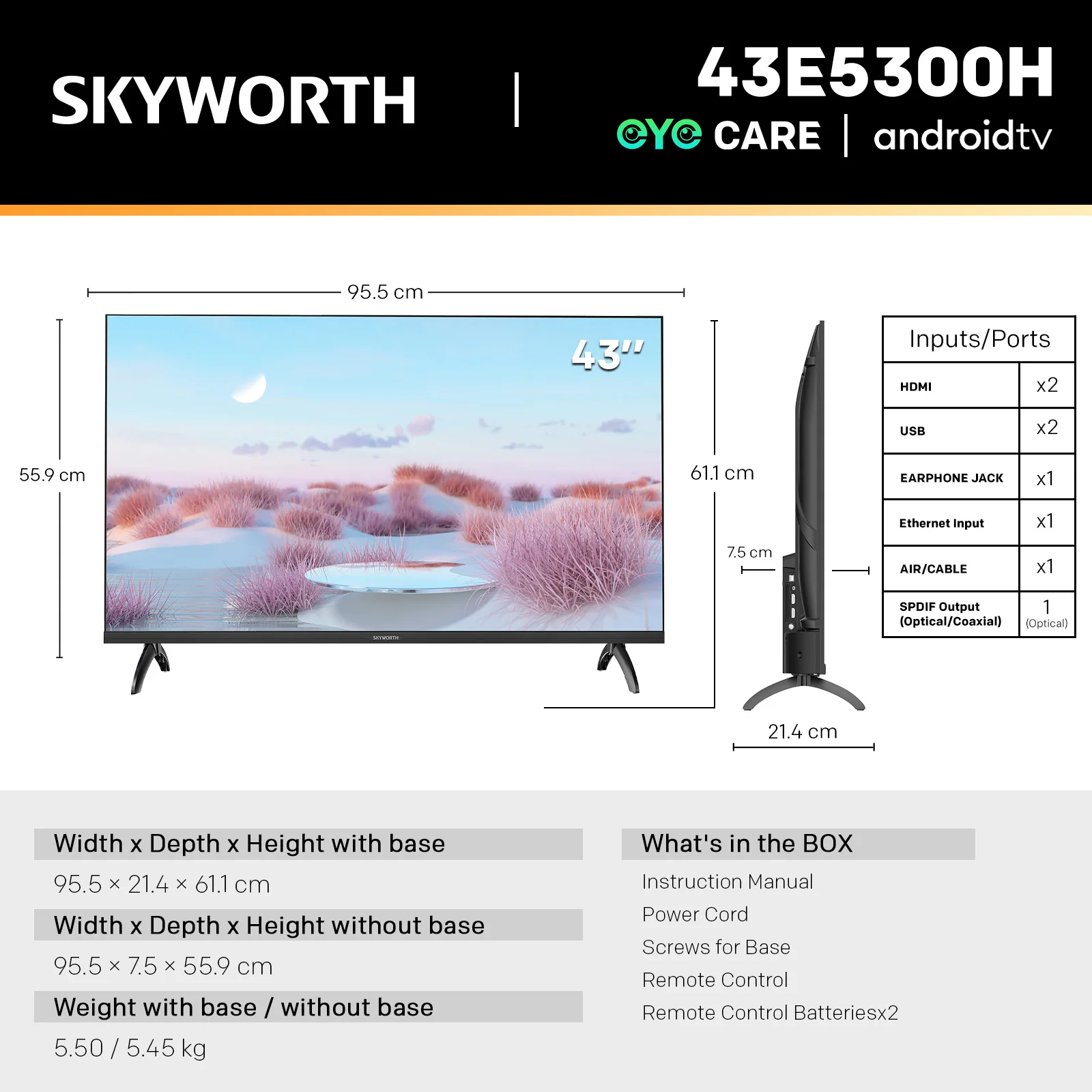 SKYWORTH 43E5300H - HD SMART LED TV (Android TV) - Image 6