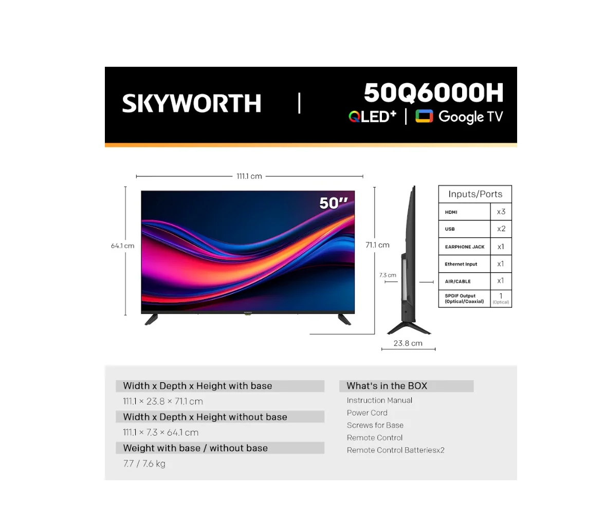 SKYWORTH 50Q6000H - 50" 2K QLEDTV+ (Google TV) 60Hz - Image 7